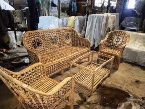 Five seater Outdoor Cane Sofa Setwith Glass Top Center Table