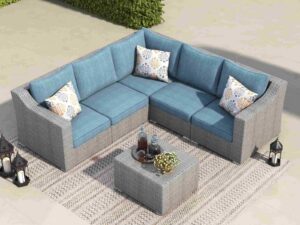 Five seater L shape Outdoor sofa set with glass top center table