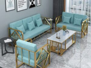stainless steel five seater sofa set with table