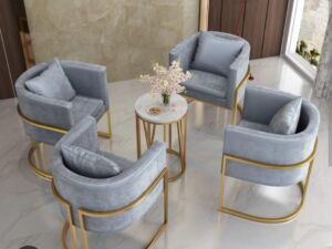 stylish steel four seater sofa set with table