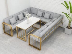 stainless steel ten seater sofa set with table