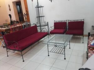 stainless steel ten seater sofa set  with glass top table